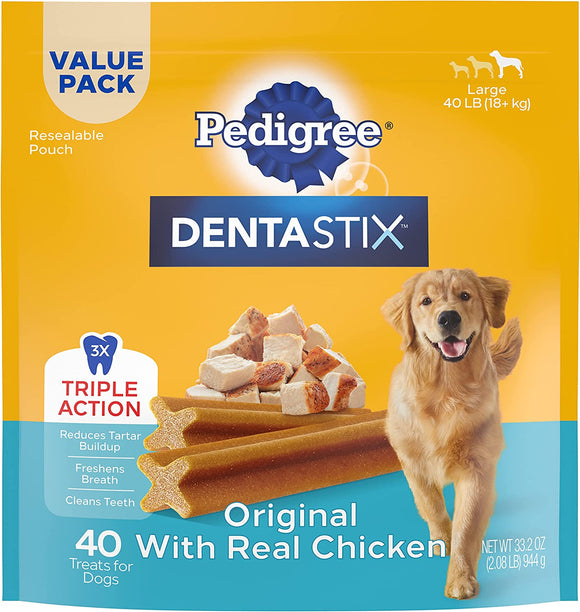 Dentastix 10236895 Real Chicken Flavor Dental Care Large Dog Treats - 40 Count