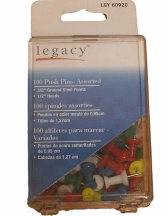 Box of (100) Legacy 60920 Assorted Push Pins 3/8