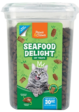 Paws & Claws 92290020030 - Seafood Delight Flavor Cat Treats, 30 oz.