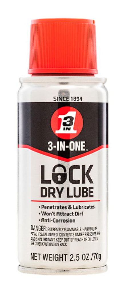 3-In-One 120074 Lock Dry Lubricant Aerosol Can Long Lasting Cleaning 2.5 oz Lube