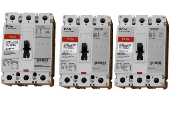 Lot of (3) Eaton Cutler Hammer 125A CIRCUIT BREAKER FD35K FD3125BP10 6604C36G19