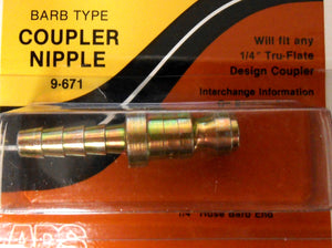 9-671 1/4" Tru-Flate Coupler Nipple Barb Type Hose Barb end