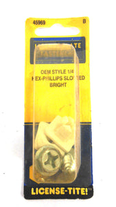 License-Tite! License Plate Fasteners 45969 Hex Phillips Slotted Bright 1/4"