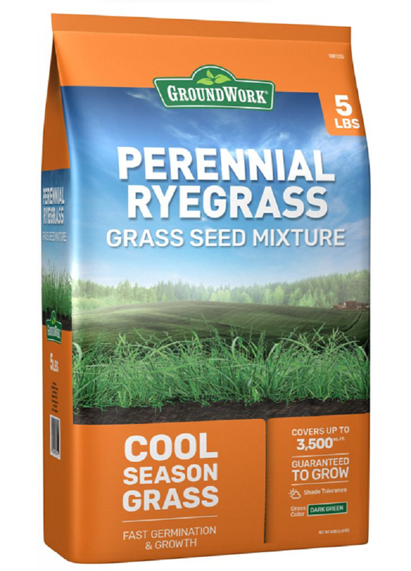 GroundWork 201AX0004UC-5 Perennial Ryegrass Coated Grass Seed, 5 lb.