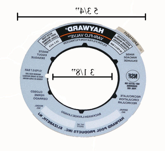 Hayward SPX0715G Label Plate for Valves and Sand Filters