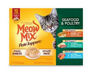 Meow Mix 2927451229 Pate Toppers Variety Pack 12 Cups of 2.75 oz. Wet Cat Food