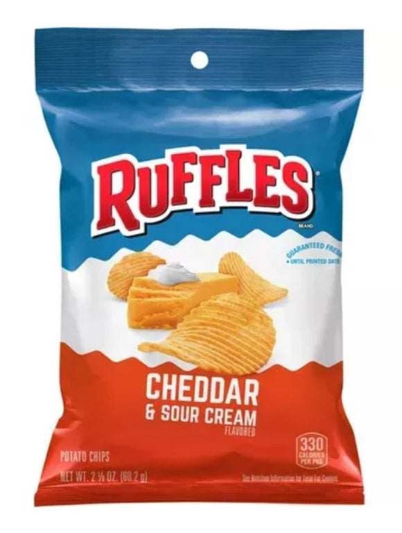 Ruffles Potato Chips Cheddar Sour & Cream Flavored Snack 2.12 oz. Bag, Pack of 1