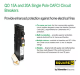 Square D QO115CAFIC QO 15 Amp Single-Pole Combination Arc Fault Circuit Breaker