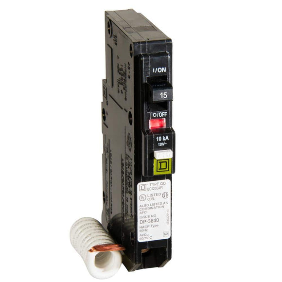 Square D QO115CAFIC QO 15 Amp Single-Pole Combination Arc Fault Circuit Breaker