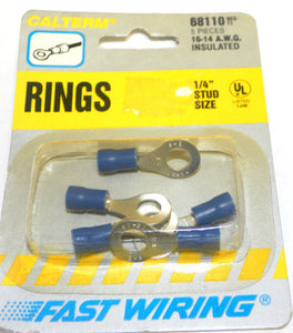 Calterm 68110 (BES-11) 16-14 A.W.G. 1/4" Stud Size Terminal Rings 5 Pcs